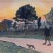 Sunset, Letchworth, with man and dog